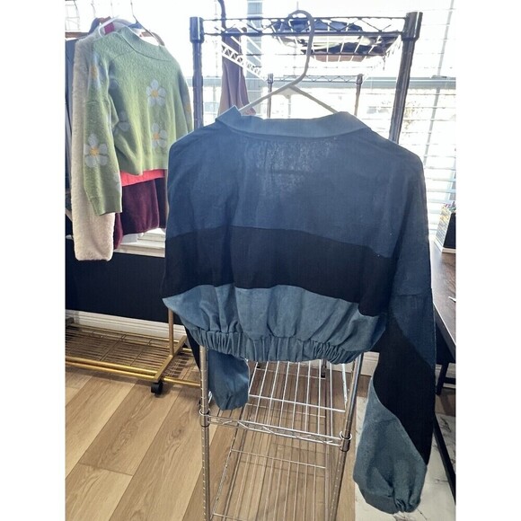 SHEIN Blue Cut And Sew Zip Up Crop Denim Jacket Size Medium Woman's - Picture 3 of 7